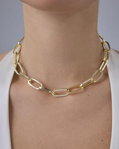 PAVOI 14K Gold Plated Chunky Chain Choker Necklaces for Women | Gold Statement Graduated Link Chain Necklace | Bold Oval Link Barbell Links Paperclip Chains - style: Paperclip
