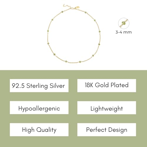 Dainty Gold Necklace for Women,Trendy 18k Gold Vermeil Sterling Silver Choker Necklace Thin Beaded Choker Necklaces Womens Simple Jewelry Gift for Valentines Day - color: August - Peridot