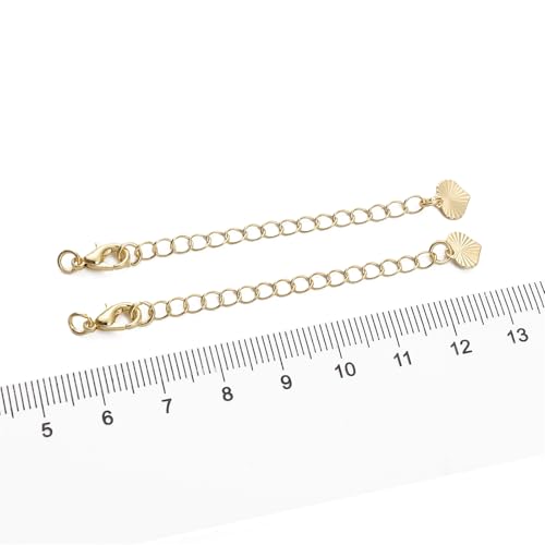 BEADIA 14K Gold Plated Extender Chains 75mm 20pcs Heart Extension Tail Chains for Jewelry Making Findings - color: Heart