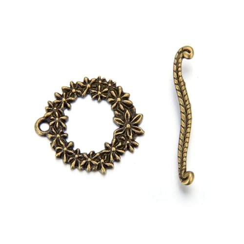 Adabele 20 Sets Flower Toggle Clasp 20.3mm (0.8 Inch) Large T-Bar Closure Tarnish Resistant Antique Bronze for Necklace Bracelet Craft Jewelry Making MC-AF53 - size: 20.3mm Floral Toggle