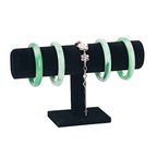 Velvet Wood One Tier Bracelet Bangle Hovering T-Bar Bracelet Holder Bracket Necklace Jewelry Display Stand for Malls Home Organization, Black
