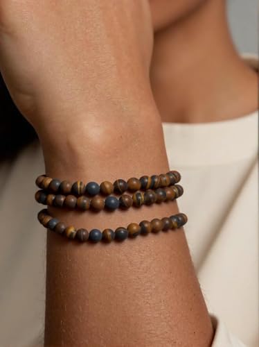 Stone Beads, 45pcs Matte Classic Tiger Eye, 8mm Round Loose Beads for Jewelry Making, Bracelets, with Bag, String & Card - color: Matte Classic Tiger Eye, size: 8mm