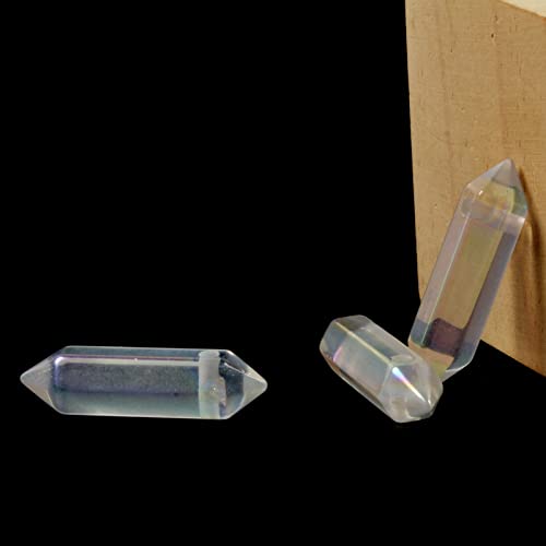 Aqua Aura Clear Quartz 32mm Natural Gemstone Hexagonal Wand Jewelry Making Crystal Pointed Chakra Reiki Healing Beads 2mm Hole Drilled(Pack of 10) - color: Aqua Aura Clear Quartz