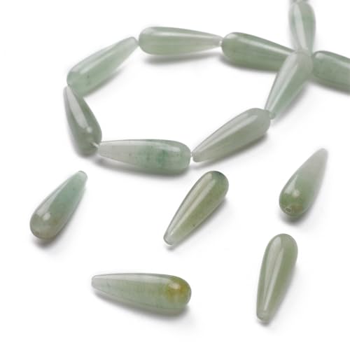 BEADIA Natural Green Aventurine Teardrop Stone Beads 10x30mm 12pcs Dangle Earring Charm for DIY Jewelry Making - color: Green Aventurine