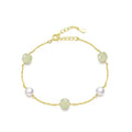 Natural Hetian Jade & Pearls Beaded Necklace Bracelet Jewelry for Women, Lucky Green Jade White Pearl Charm Adjustable Chain Jewelry Gift for Mom Lover her - color: Bracelets