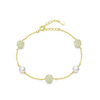 Natural Hetian Jade & Pearls Beaded Necklace Bracelet Jewelry for Women, Lucky Green Jade White Pearl Charm Adjustable Chain Jewelry Gift for Mom Lover her - color: Bracelets