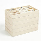 Velvet Jewelry Organizer for Drawer, 6-Piece Stackable Jewelry Trays with Removable Dividers, Drawer Organizer Inserts Set with 2 Cleaning Cloths for Women Dresser Vanity, Beige