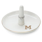 HOME SMILE Initials Ring Holder Jewery Tray with personalized M-Monogrammed Engagement Gifts for Friends,Birthday Mother's Day Christmas Gifts for Women,Ceramic White - style: M