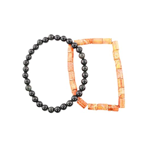 Black Obisidian Bracelets for Men 8" Inch Full Stretch Healing Crystal Bracelet, Beaded Charm Bracelet for Men Gifts Fathers Day Anniversary Birthday Gifts for Him - color: Dyed Coral & Black Obsidian Men's Layered Bracelet