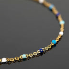 UMAOKANG 33 Feet/10M Blue Mixed Color Bead Chains for Jewelry Making Gold Plated Stainless Steel Soldered Cable Thin Chain on Spool Bracelet DIY Jewelry Findings - color: Blue Mixed Bead-Gold