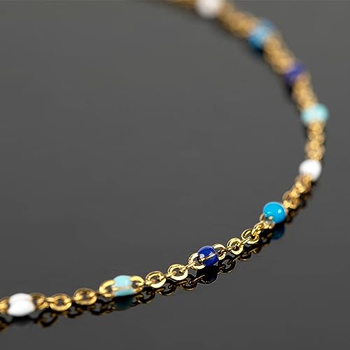 UMAOKANG 33 Feet/10M Blue Mixed Color Bead Chains for Jewelry Making Gold Plated Stainless Steel Soldered Cable Thin Chain on Spool Bracelet DIY Jewelry Findings - color: Blue Mixed Bead-Gold