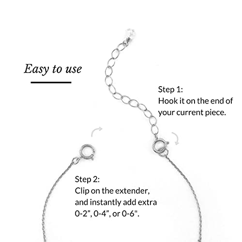 Necklace Bracelet Extender for Women Men - 14K Gold Filled or Solid 925 Sterling Silver Extension, Medium Size Jewelry Chain Durable Strong Removable 2" 4" or 6" Made in USA (Single Piece) - style: 925 Sterling Silver / 2"