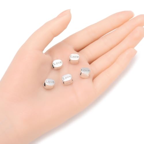 20pcs Love Beads Large Hole Loose Beads (4.5mm Hole) Antique Silver Metal Spacer for DIY Craft Jewelry Making MEC-C12 - size: Love Bead