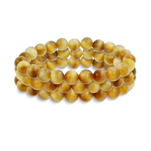Bling Jewelry Natural Multi Color Semi Precious Gemstone Round Bead 8MM Strand Stackable Stretch Bracelet For Women Men Teen Unisex - color: Gold Set