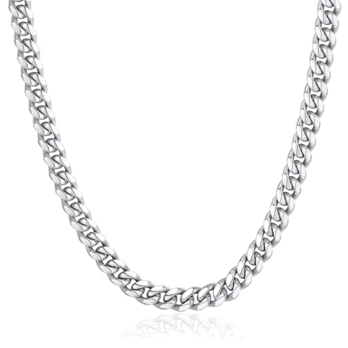 ChainsPro Stainless Steel Cuban Link Chains for Men, 4.8/6/10/14mm Width Cuban Chain Necklace, Black/18K Gold Plated/Silver No Tarnish Chains Jewelry for Men, 18-30 inch Length Hip Hop Miami Necklace, Send Gift Box - color: B:6mm Width-Steel, size: 20 inc