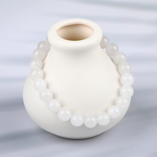 LPBeads Handmade Natural Gemstone Stretch Elastic Bracelet Healing Crystal Round Stone Beads Jewelry Gifts for Women Men - color: White Jade, size: 8mm