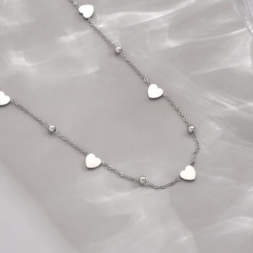 Gold Chain Necklace for Women 18K Gold Plated Dainty Star Cross Heart Cuabn Choker Chains Stainless Steel Trendy Jewelry Christmas Gifts - color: Heart-White Gold