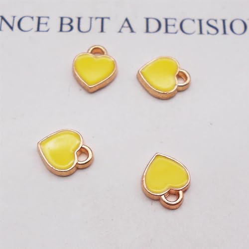 200 pcs Tiny Heart Enamel Charm Gold Plated Alloy Love Pendant Bracelet Earring Keychain Jewelry Crafts 6x8mm - color: Yellow