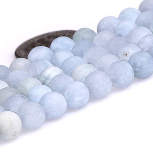 GEM-Inside Natural 6mm Aquamarine Quartz Gemstone Loose Beads Frosted Round A Grade Crystal Energy Stone Power for Jewelry Making 15" - color: Aquamarine, size: 6mm