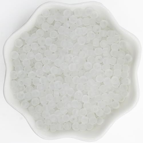 4mm Frosted Glass Beads Bulk, 500pcs Small Round Beads for Jewelry Making, 6/0 Colored Glass Seed Beads for Friendship Bracelet, Pendants, Key Chains, Necklaces, Hairpins(White - color: White, size: 4mm