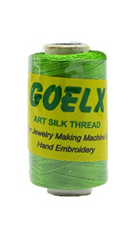Goelx Silk Thread by Shade No for Jewelry, Tassel Making, Embroidery, Crafts, Shiny Soft Thread Spools - Green - 152 - color: Green - 152