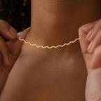 Dremmy Studios Dainty Gold Choker Necklace for Women 14K Gold Plated Coin Disc Figaro Layered Beaded Flat Mariner Sideways Cross Wishbone Link Clavicle Necklaces - style: 1.2mm Wave Chain