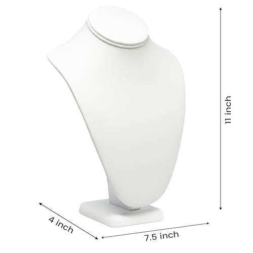 Novel Box White Leatherette Stand Jewelry Necklace Display 7.5x4x11 Inches - Freestanding Travel Necklace Holder Stand - Necklace Mannequin Organizer Stands - Necklace Displays Large - color: White Leatherette, size: Large