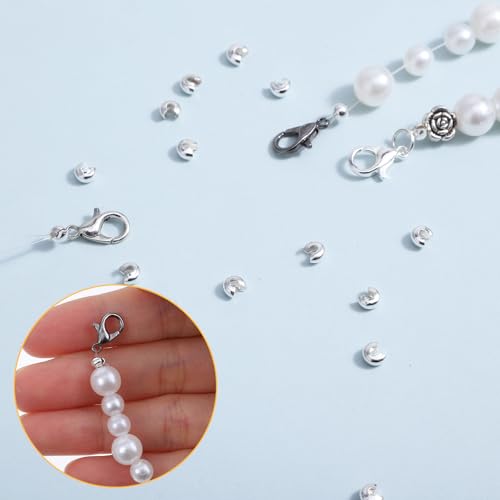 Ouligay 800PCS 4mm Mini Crimp Beads for Jewelry Making Crimp Bead Covers Half Round Open Crimping Bead Knot Covers for DIY Jewelry Craft Making Jump Rings with Transparent Box Gold and Sliver