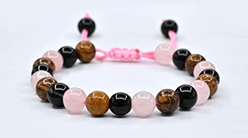 Amazing Gemstone Bracelet for Breaking Attachments Manifestation - Rose Quartz Mariyam Jasper Black Obsidian Bracelet Set for Men Women Healing Calming Anxiety Stress Relief Gifts (Adjustable) - color: Breaking Attachments
