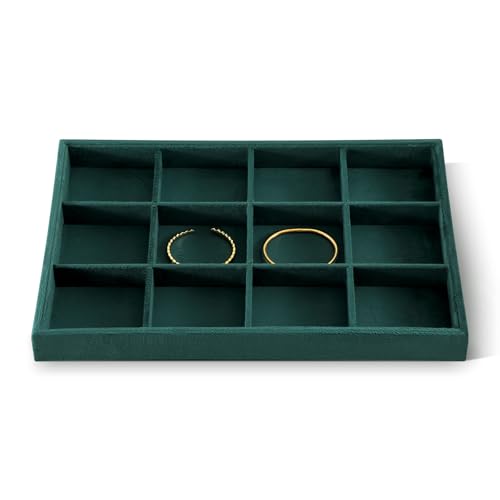 Jewelry Organizer Tray, Velvet Bracelet Display, Premium Jewelry Tray, Luxury Bangle Organizer,Green Watch Tray,Brooch Trays - color: Olive-green, size: 12 Grid Tray