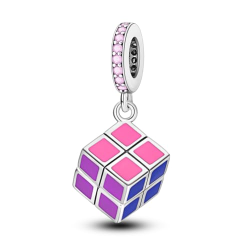 MULA 925 Sterling Silver Charms for Bracelets and Necklaces Lipstick and Bag Dangle Pendants Tower Camera Beads Jewelry Charms for Women - color: Rubik's Cube