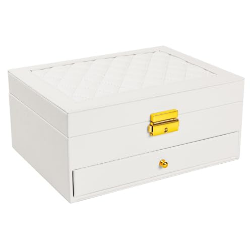 coobest Jewelry Box, 2 Layer Jewelry Organizer with Velvet Earring Organizer, Jewelry Holder Organizer Travel, White Jewelry Boxes for Women, Jewelry Boxes & Organizers for Girls - color: White, size: 2 Layer