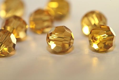 100pcs Adabele Austrian 4mm (0.16 Inch) Small Faceted Loose Round Crystal Beads Amber Yellow Compatible with 5000 Swarovski Crystals Preciosa SS2R-407 - color: Amber Topaz/Yellow, size: 4mm Small (100pcs)