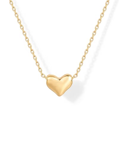 PAVOI 14K Gold Plated Cubic Zirconia Heart Necklace | Cute Dainty Love Pendant Necklaces for Women - Valentines Day Trendy Jewelry - style: Heart Plain