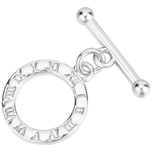 Beebeecraft 1 Box 10Pcs Toggle Clasps for Jewelry Making 925 Sterling Silver Plated Brass Clock Round Toggle Clasps Connectors Metal Bar and Snap Ring for DIT Craft - color: Silver