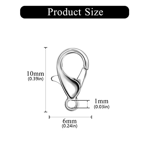 100 Pieces10x5mm Rhodium Lobster Clasp Set Lobster Claw Clasps for Jewelry Making and Bracelets for DIY Craft Earring Necklace Bracelet Pendant Choker Jewelry Making Findings and Key Ring Chain - color: Rhodium, size: 10x5mm(100pcs)