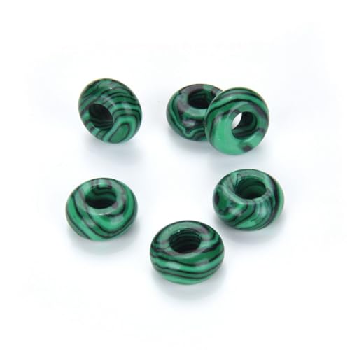 Adabele 10pcs Lab Created Green Malachite Gemstone 8x14mm Donut Rondelle Beads Large Hole ID 5.6mm for DIY Craft Jewelry Making GW-A8 - color: Lab Created Malachite, size: 14mm x 8mm - 10pcs