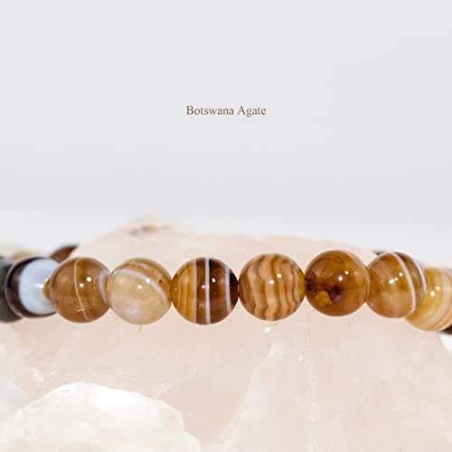8mm Natural Gemstone Stretch Bracelet, Handmade Unisex Crystal Bracelets for Meditation, Yoga, Spiritual Healing & Positive Energy - color: Botswana Agate