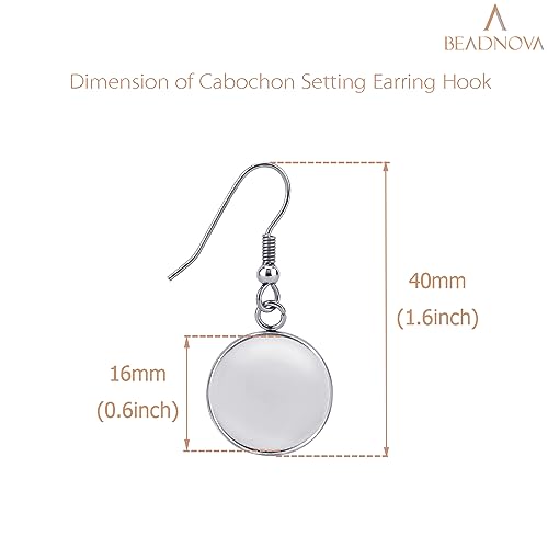 BEADNOVA Cabochon Setting Earring Hook 60pcs Blank Earring Bezel 16mm Stainless Steel Cabochon Setting Ear Wire Hook with Rubber Backs for Resin DIY Earwire Making (16mm, 60pcs) - color: 60pcs, size: 16mm