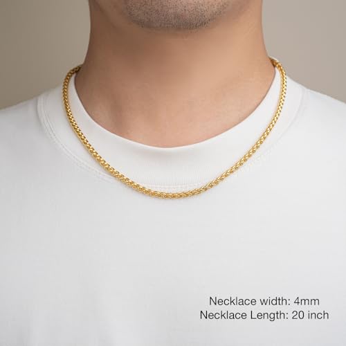 2.5mm/3mm/4mm Silver/Gold Stainless Steel Wheat Chain Necklace Jewelry for Men Women - size: 18 Inches, style: 4mm-Gold