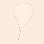 Long Necklace Sterling Silver Larait Bar Y Lariat Long Chain Drop Adjustable Necklace Gift for Her, 30" - style: Long Moon Star Necklace