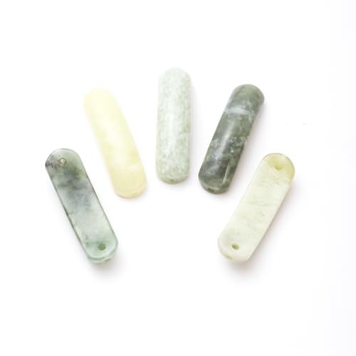 5PCS Natural Green Jade Stone Rectangle Curved Beads Gemstone Pendants Connectors for DIY Bracelet Neclace Jewelry Making - color: Green Jade