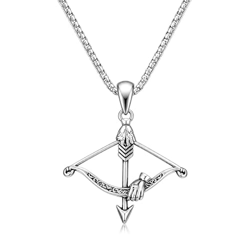 Cross Bow and Arrow Necklace for Men, Non Tarnish Durable Stainless Steel Necklace 24inch with Zinc Alloy Crucifix Pendant for Male, Archery Jewelry Accessories Gift for Valentines Day for Boyfriend and Husband