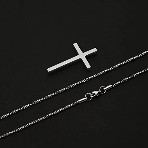 IEFSHINY Gifts for Men Boys - Stainless Steel Cross Pendant Chain Necklaces for Men, Mens 16-30 Inches Chain Gold Silver Black Cross Necklace Boys Jewelry Gifts - size: 18, style: Silver-cross pedant 0.7"*1.18"