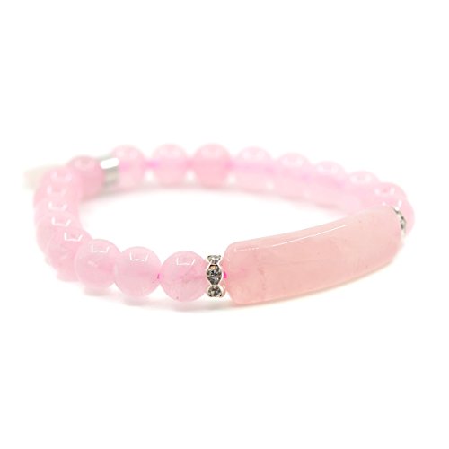 Justinstones Gem Semi Precious Gemstone Love Heart Charm Stretch Beaded Bracelet Unisex - color: Rose Quartz