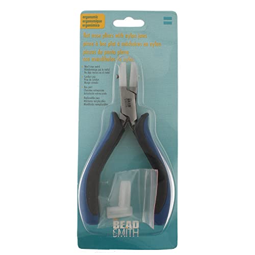 The Beadsmith Flat Nylon Jaw Pliers – 5 inches (127mm) – Ergonomic Handle with Double Leaf Springs – Includes Replacement Heads – Jewelry Making Tool for Creating Bracelets, Earrings & Necklaces - style: Flat Jaw
