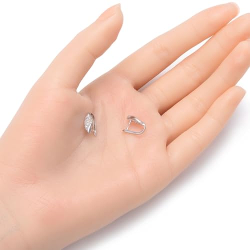 5pcs Adabele Authentic 925 Sterling Silver 13mm Leaf Design Pendant Clasp Pinch Bails Cubic Zirconia Clip Tarnish Resistant for DIY Craft Jewelry Making SS204-3 - size: 13mm Leaf Design Pinch Bail with CZ