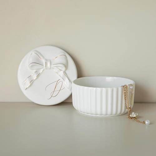 COLLECTIVE HOME - Monogram Jewelry Box with Bow, Christmas Gift Ideas for Women, Small Gift for Girlfriend Wife, Ring Holder, Earrings Dish, Birthday Gift for Her (D) - color: D
