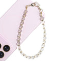 TEAMOLA Natural Stone Phone Charm, Handmade Crystal Cellphone Chain for Universal, Beaded Healing Anti Theft Phone Wrist Strap with Tether Tab, Clear Quartz - color: Clear
