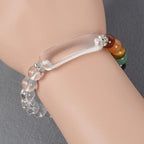 Justinstones Gem Semi Precious Gemstone Love Heart Charm Stretch Beaded Bracelet Unisex - color: Clear Quartz(7 Chakra)